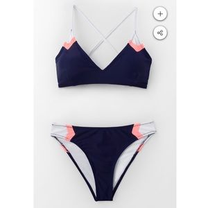 Navy sport lace up bikini- Cupshe